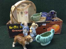 Two boxes of early 20th century pottery - Ringtons, Crown Devon,