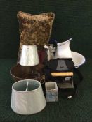 An enamelled blue and white toilet jug and basin set,