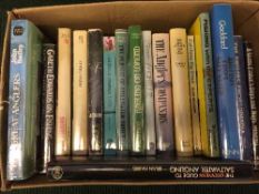 A box of books relating to fishing