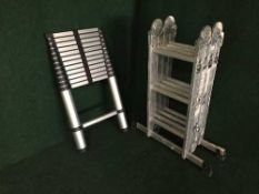 A aluminium multi-function ladder together with a telescopic step ladder
