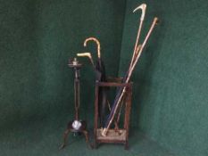 An oak smoker's stand, cut glass table lighter,