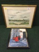 A framed oil on canvas - figures in school dress by Margaret McIntyre,