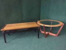 A teak G-Plan coffee table and a glass topped coffee table