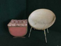A mid 20th century loom chair and pink loom storage box