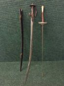 A sabre together with a fencing epee