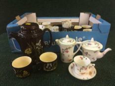 Two boxes containing works of Robert Burns, glassware, table linen, plated gallery tray,