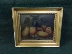 Late Nineteenth Century School : Still Life with Apples, Pears and Plums, oil on panel,