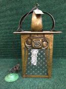 A brass Art Nouveau light fitting