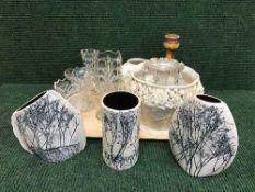 A tray of Villeroy & Bosch planter, Masons ginger jar, slip ware candlestick,