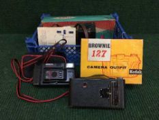 A box of cameras, Kodak Brownie,