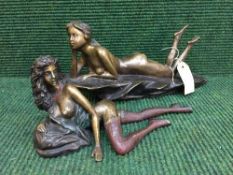Two bronze figures - reclining female nudes