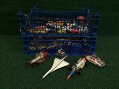 Two boxes of die cast vehicles and toys including Corgi Chitty Chity Bang Bang,