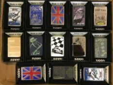 A tray of thirteen Zippo lighters