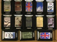 A tray of thirteen Zippo lighters