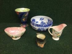 A tray of Maling storm pattern vase, Maling fruit bowl,