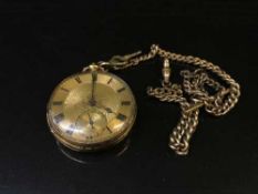 An 18ct gold open faced key wound fob watch,