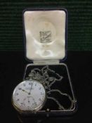 A cased H Samuel silver pocket watch and chain