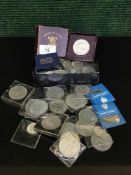 A quantity of mostly English coinage, some silver, half-crowns, florins, shillings,