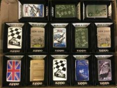 A tray of thirteen Zippo lighters