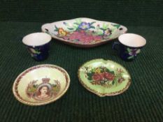 A Maling dish, a pair of Maling cups,