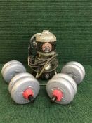 A Hydro Vane Bullows pump and a set of dumb bells