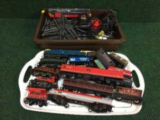 Two boxes of Hornby engines, carriages, rolling stock,