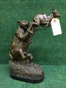 A bronze figure on marble base - lioness and gazelle