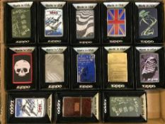 A tray of thirteen Zippo lighters