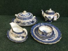 Fifty five pieces of Booths Old Willow tea and dinner ware