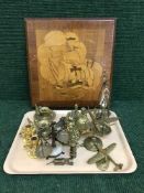 A collection of brass collectables inlcuding 1940's Brisol Baufort and Hawker Hurricane planes,