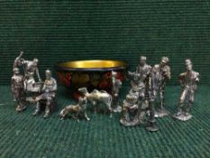A quantity of metal figures including tradesman and animals, cobbler,