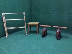 A wicker laundry basket, musical table,