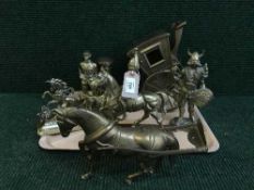 A tray of heavy brass figures - Queens Guard, horse and carriage,