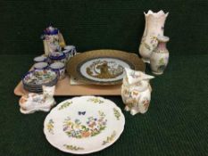 A tray of miniature oriental tea service, four pieces of Aynsley Cottage Garden china,