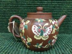 A Chinese hand painted Red ware teapot
