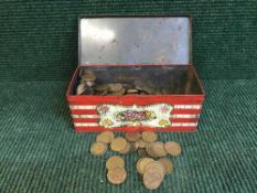 A box of British copper coins