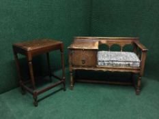 An oak telephone table together with an occasional table