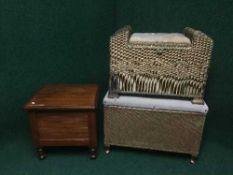 A mahogany commode and two gold loom storage seats
