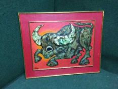20th century school : study of a bull, indistinctly signed, framed.