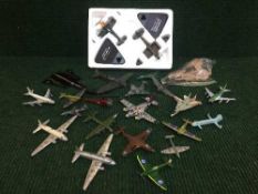 A basket of die cast aircraft including two boxed Battle of Britain planes