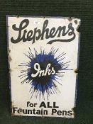An early 20th century enamel advertising sign - Stephens Inks For All Fountain Pens