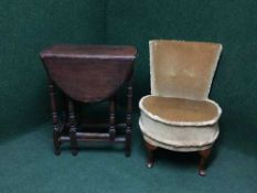 A golden dralon bedroom chair together with a gateleg table