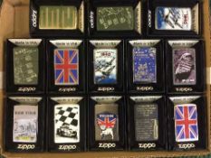 A tray of thirteen Zippo lighters