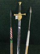 A sword by Wilkinson and two tribal spears