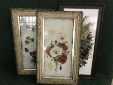 Three Edwardian hand painted mirrors and three panels (6)
