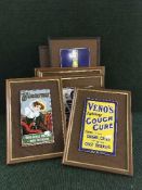 Eight mahogany framed metal advertisements - Medical, including Ellimans embrocation, Jayes Fluid,