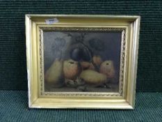 Late Nineteenth Century School : Still Life with Apples, Pears and Plums, oil on panel,