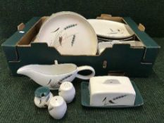 Two boxes of German tea and dinner service, part Denby Green Wheat dinner ware.