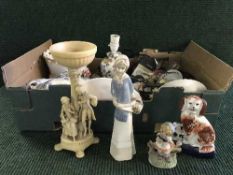 Two boxes of Old Country roses china, early twentieth century blue and white tureens,