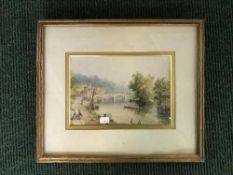 A gilt framed watercolour - rowing boat on river at Richmond by J.